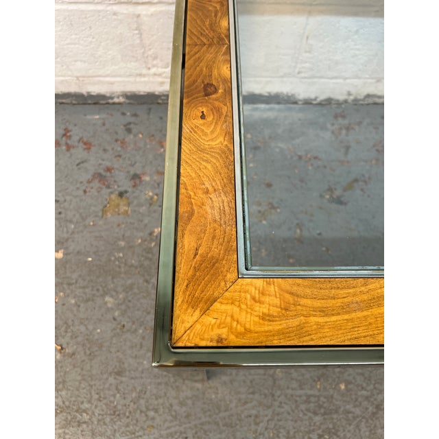 Mid 20th Century Brass & Burl Accented Glass Side Table For Sale - Image 13 of 13
