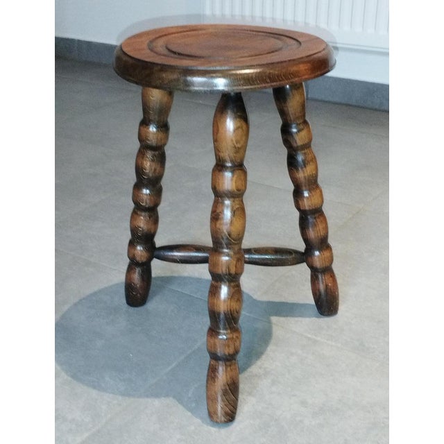 Mid-Century Modern French Tripod Stool in Wood by Charles Dudouyt, 1940s For Sale - Image 12 of 18