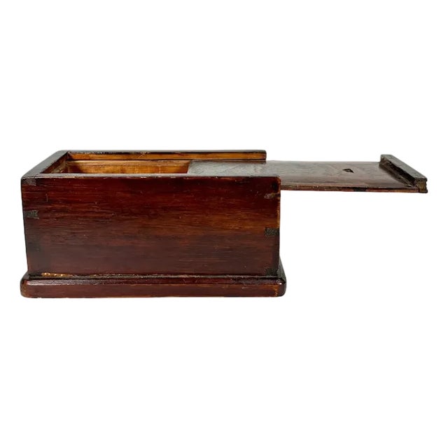 19th Century Early American Walnut Dovetail Slide Lid Candle Box For Sale