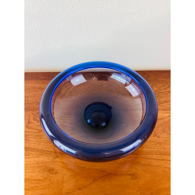 Glass Vintage Mid-Century Modern Blue Holmegaard Glass Bowl For Sale - Image 7 of 11