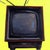 Zenith by Felicia Forte | Oil Painting of a vintage television on a bright yellow background For Sale