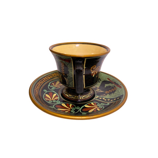 Mediterranean 1970s Greek Pottery Teacup and Saucer For Sale - Image 3 of 10