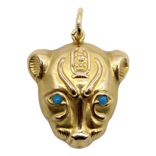 Vintage 18k Gold Egyptian Revival Sekhmet Lion Pendant From Egypt For Sale
