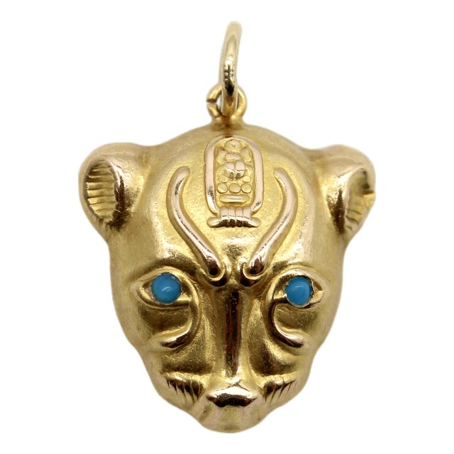 Vintage 18k Gold Egyptian Revival Sekhmet Lion Pendant From Egypt For Sale