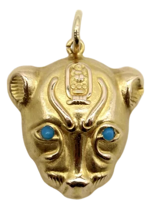 Vintage 18k Gold Egyptian Revival Sekhmet Lion Pendant From Egypt