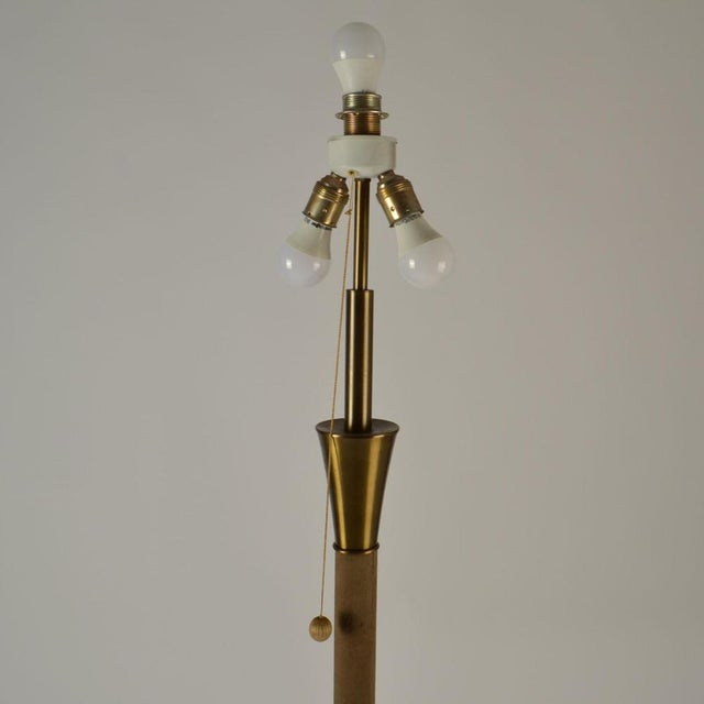 Leather and Brass Floor Lamp with Parchment Shade, 1960s For Sale - Image 10 of 13