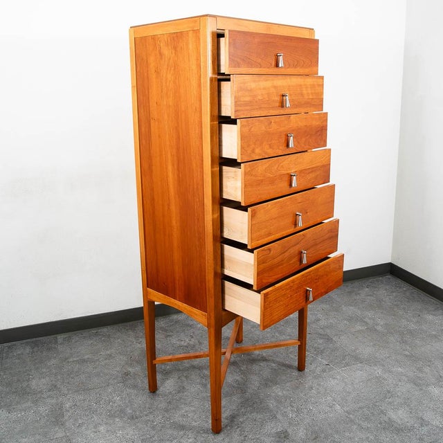 1960s Mid Century Modern Lingerie Chest 7 Drawers Cherry Wood Baker Furniture MCM For Sale - Image 5 of 11