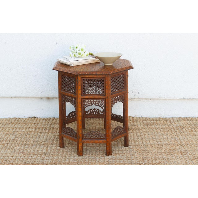 Brass & Copper Inlay Anglo Indian Folding Table For Sale - Image 11 of 11