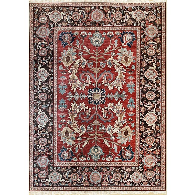 8x10 Lila Chic Red Floral Traditional Hand Knotted Wool Carpet Rug For Sale
