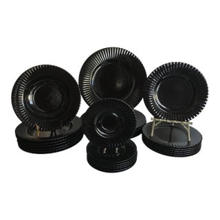 Vintage Mikasa Black Tulip Dinnerware Set - Set of 24 For Sale