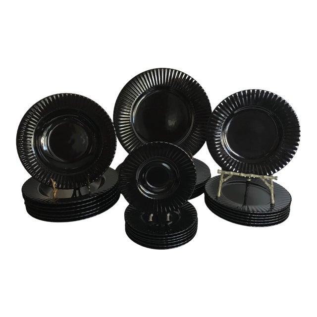 Vintage Mikasa Black Tulip Dinnerware Set - Set of 24 For Sale