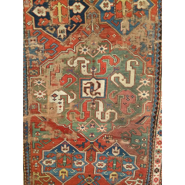 Mid-19th Century Caucasian Cloudband Karabagh Carpet, Hand-Knotted Wool, Green & Blue, 5' x 9' For Sale - Image 11 of 17