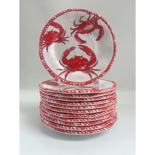 American Cynthia Rowley Melamine Red Crab Fish Dinner Plates - Set of 12 For Sale - Image 3 of 6