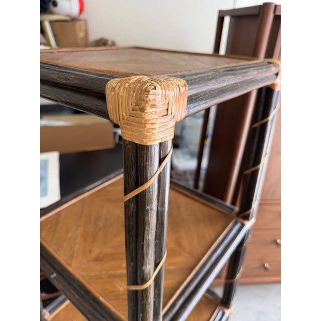 Contemporary Vintage Mid Century Black Bamboo Rattan Book Case For Sale - Image 3 of 9