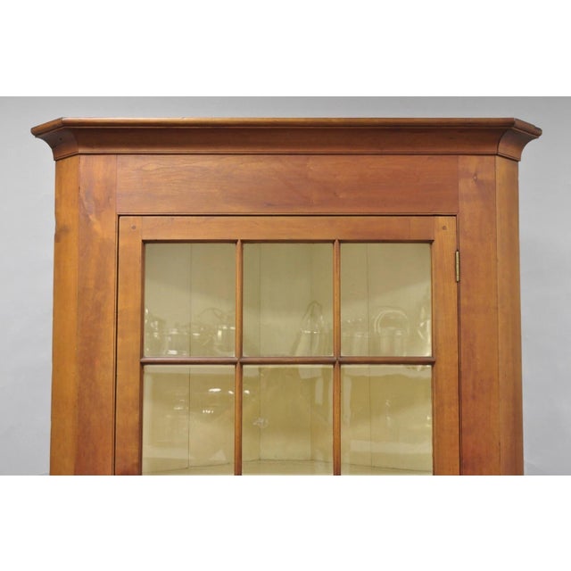 English Antique Colonial Primitive Cherry Wood Glass Front Corner China Cabinet Cupboard For Sale - Image 3 of 18
