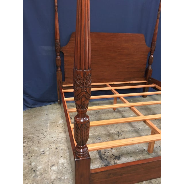 Leighton Hall Furniture Traditional King Size Mahogany Rice-Carved Poster Bed by Leighton Hall - Showroom Sample For Sale - Image 4 of 8