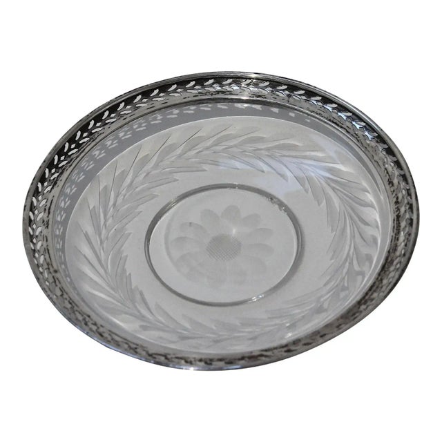 1930s Small Serving Dish Sterling Silver and Cut Crystal For Sale - Image 9 of 10