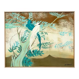 Rare Vintage Lee Reynolds Vanguard Studios Monumental Asian Style Tropical Framed Oil Painting For Sale