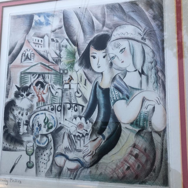1930s 1930’s Deco Miley Possez Original Colored Etching Framed For Sale - Image 5 of 6