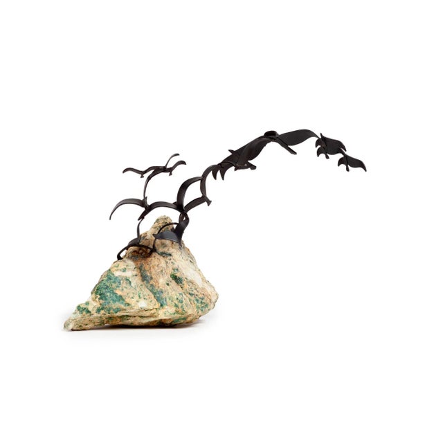 Black Curtis Jeré Sculpture on Quartz Birds in Flight Kinetic Sculpture For Sale - Image 8 of 8