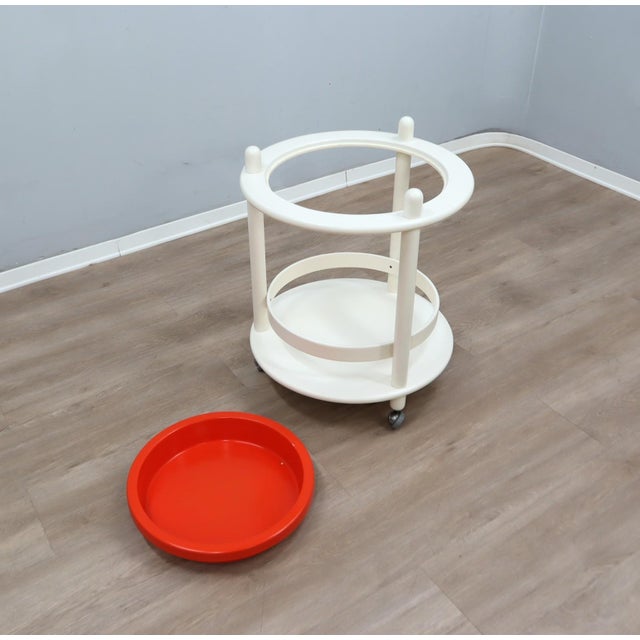 Space Age White & Orange Serving Trolley Bar Cart, 1960s For Sale - Image 9 of 12