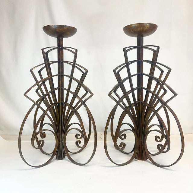 Vintage Home is pleased to offer this striking pair of Brutalist Wrought Iron Candle Holders. They are large standing...