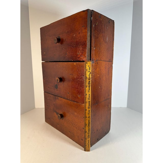 Antique Pine Three Drawer Chest: Primitive Tabletop Storage For Sale - Image 9 of 10