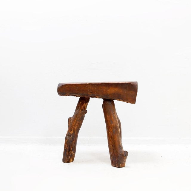 Brutalist Rustic Tripod Wooden Stool, 1950s For Sale - Image 11 of 13