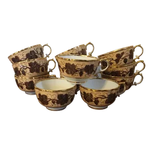 1825 Antique Paris Porcelain Tea Cups in the Vintage Pattern by Pochet-Deroche - Set of 12