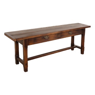 1990s Rustic Farmhouse Solid Wood Console Table With Drawers For Sale