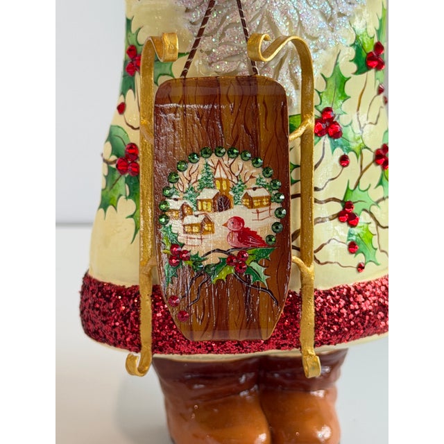 Traditional Patricia Breen “Holly’s” Santa Hand-Painted Glass Christmas Ornament For Sale - Image 3 of 12