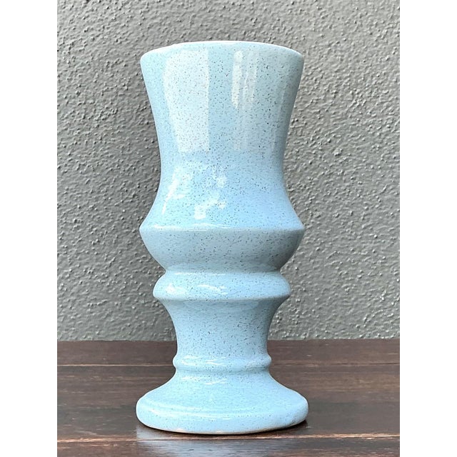 Vintage Speckled Blue Ceramic Vase For Sale - Image 4 of 18