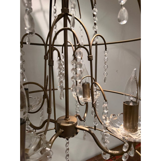 Antique Brass Birdcage Crystal Chandelier Pendant Light – 4 Light French Country Style For Sale - Image 10 of 15