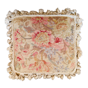 ‘French Aubusson-Style’ Tapestry Cushion/Pillow With Wool Needlepoint Botanical Design and Solid Cotton Velvet Zippered Back by Chelsea Textiles