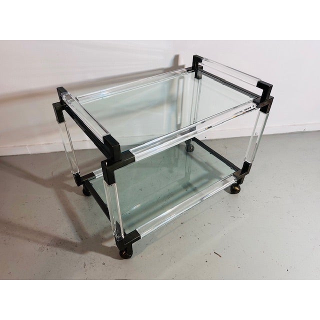 Charles Hollis Jones 1970s Charles Hollis Jones Lucite & Bronze Bar Cart From the "Metric" Collection Unmarked For Sale - Image 4 of 12