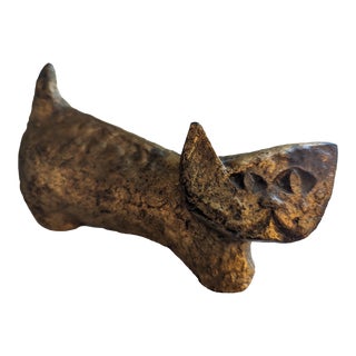 1970s Modern Designed Brass Cat Figurine For Sale