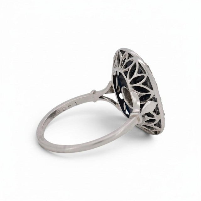Early 20th Century Antique Art Deco Cocktail Ring — 10-15ct Natural Sapphire & Old-Cut Diamond, Size 9.5 For Sale - Image 5 of 7