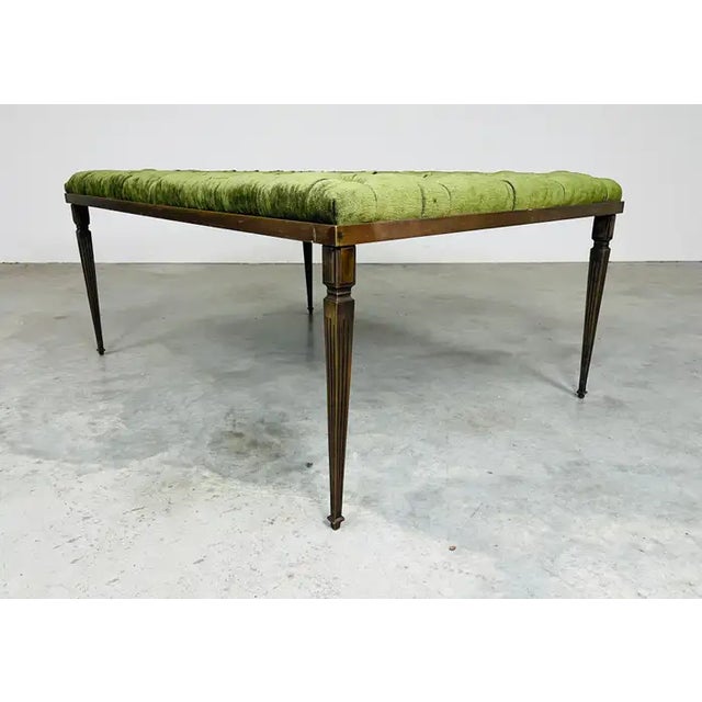 2010s French Louis XVI Style Tapered Bronze With Tufted Green Velvet Bench For Sale - Image 5 of 9