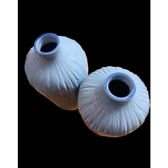 2000 - 2009 Vintage Portugal Ceramic Faux Bois Style Vases - A Pair For Sale - Image 5 of 10