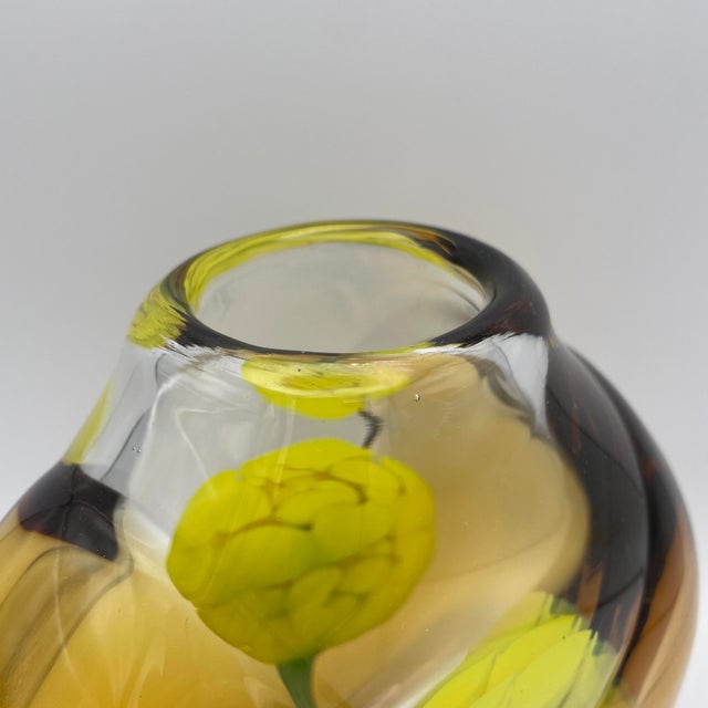 Vintage Art Glass Vase in Yellow and Turquoise by Jiri Suhajek for Moser Karlsbad, 1970 For Sale - Image 10 of 16