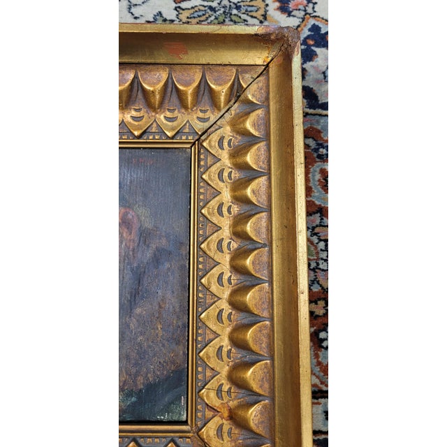 Wood H Moser 19th C. Oil on Wood Panel Portrait of a Rabbi Mounted in a Gilt Frame For Sale - Image 7 of 9