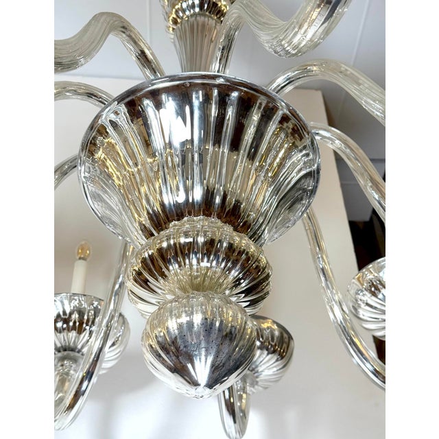 Silver Mid 20th Century Restored Modern Mercury Glass Nine Arm Chandelier For Sale - Image 8 of 10