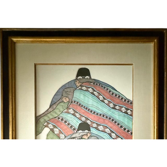 Vintage Signed Amado Maurilio Pena Southwestern Modernist Custom Framed Art Print Sin Titulo Native American Figures For Sale - Image 4 of 11