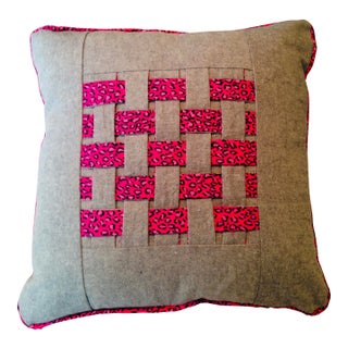 Contemporary Robin Adler Fabric Manipulation Criss Cross Leopard Print Throw Pillow For Sale