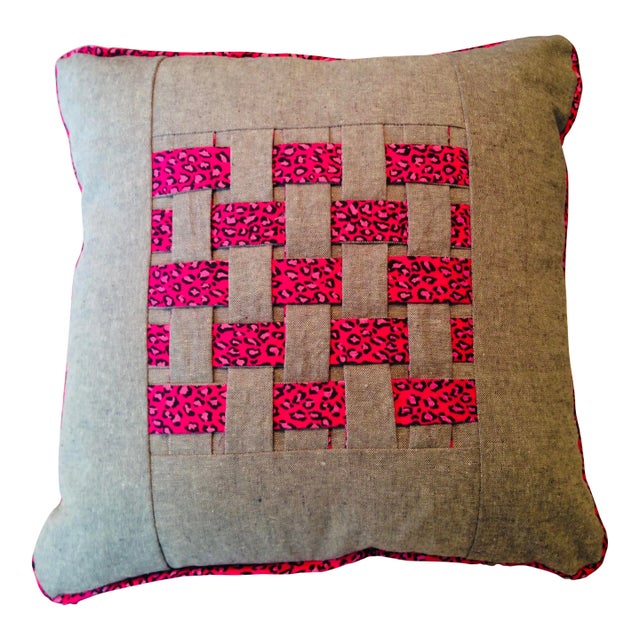 Contemporary Robin Adler Fabric Manipulation Criss Cross Leopard Print Throw Pillow For Sale