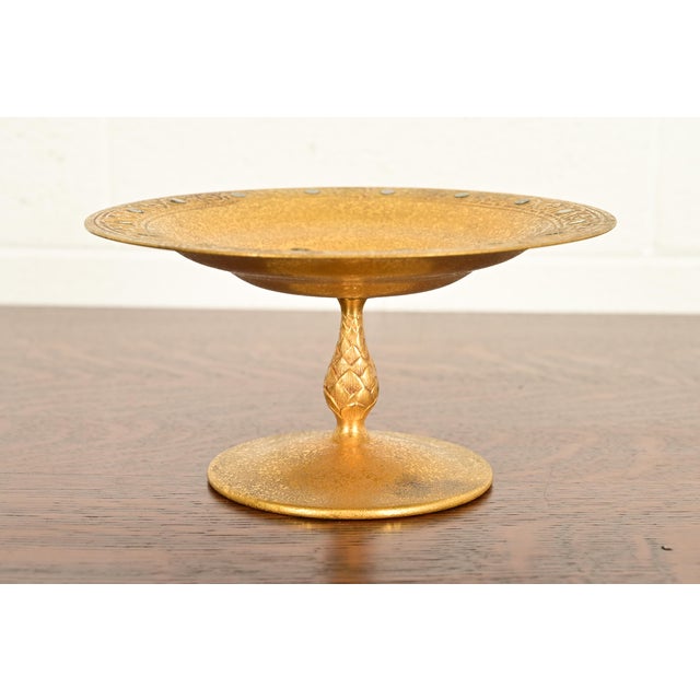 Tiffany Studios New York Bronze Doré Pedestal Bowl or Compote Dish With Abalone Inlay For Sale - Image 14 of 14
