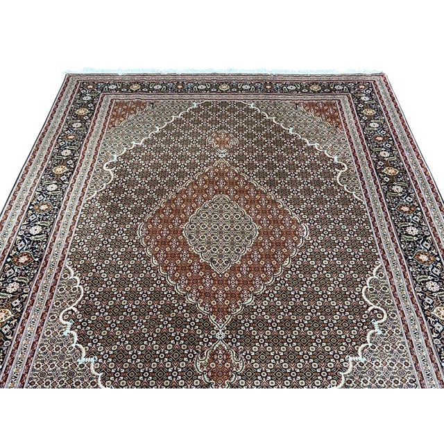 Tribal Fine Persian Tabriz Mahi Fish Wool & Silk Rug 6’8” X 9’8” For Sale - Image 3 of 6