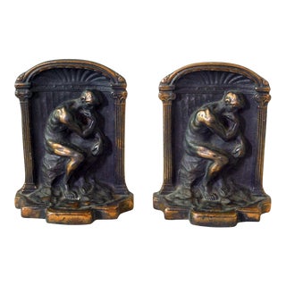 1920s Vintage Cast Iron Rodin's Thinker Bookends - a Pair For Sale