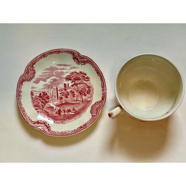 Ruby Red Antique Johnson Brothers Red Transfer-Ware Cup & Saucer- A Pair For Sale - Image 8 of 12
