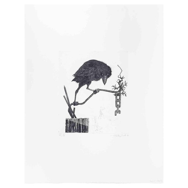 Leo Guida, Crow on the Branch, Etching, 1972 For Sale